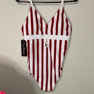 NWT Curlbiuty Red Striped One Piece Swim - Size M